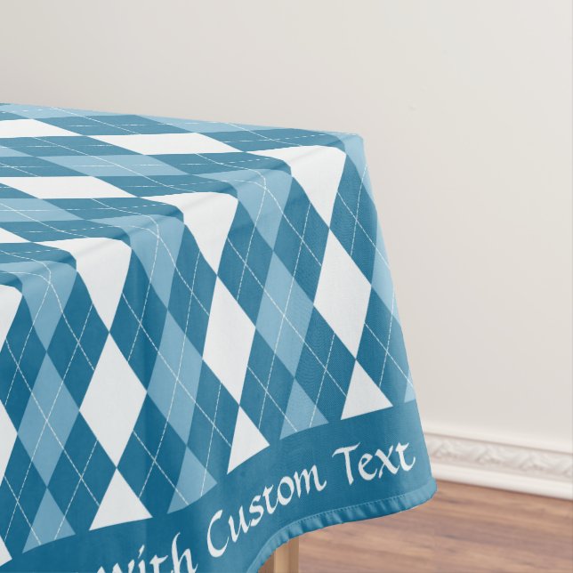 Classic Retro Blue Argyle Diamond Pattern Tablecloth (In Situ)