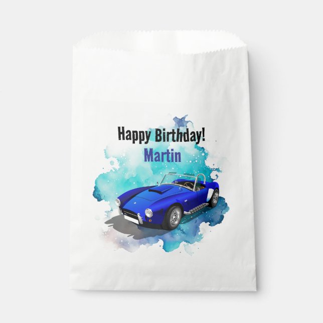 Classic Retro Blue Sports Car Birthday Adventure Favour Bags (Front)