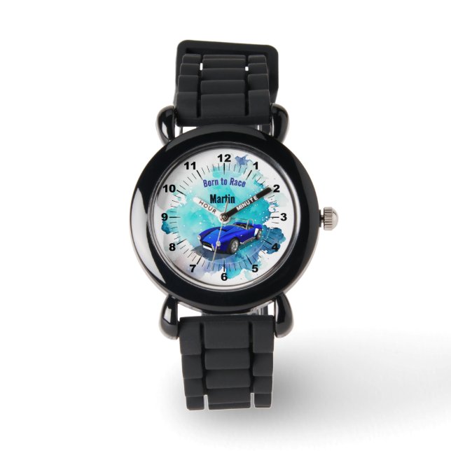 Classic Retro Blue Sports Car Birthday Adventure H Watch (Front)