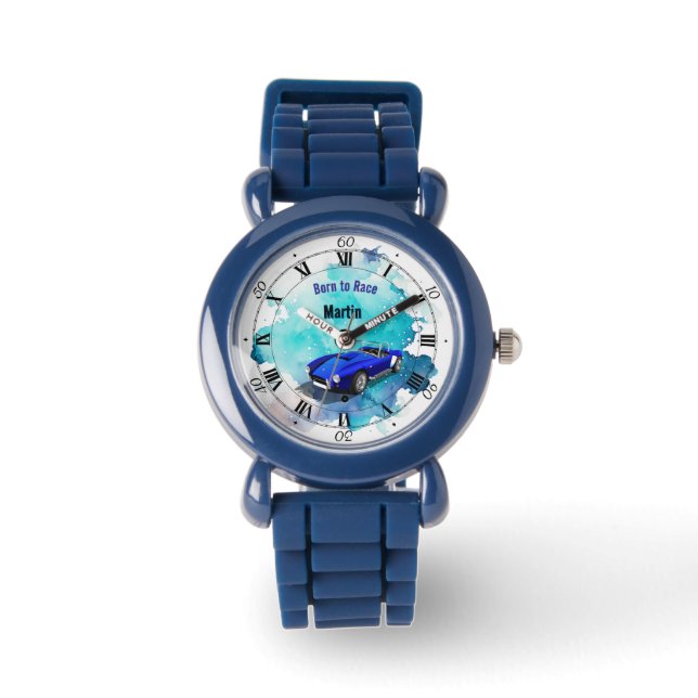 Classic Retro Blue Sports Car Birthday Adventure H Watch (Front)