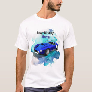 Classic Retro Blue Sports Car Birthday Adventure T-Shirt