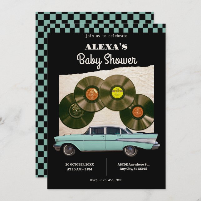 Classic retro car baby shower invitation (Front/Back)