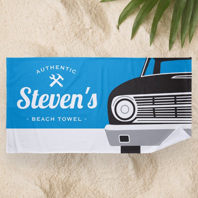 Classic Retro Car | Customised Name Own Brand Beach Towel (Creator Uploaded)