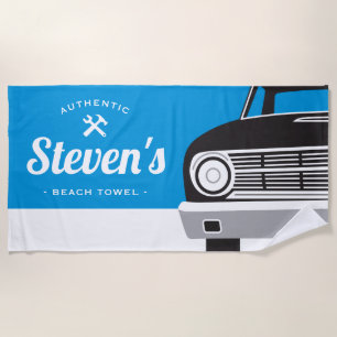 Classic Retro Car   Customised Name Own Brand Beach Towel