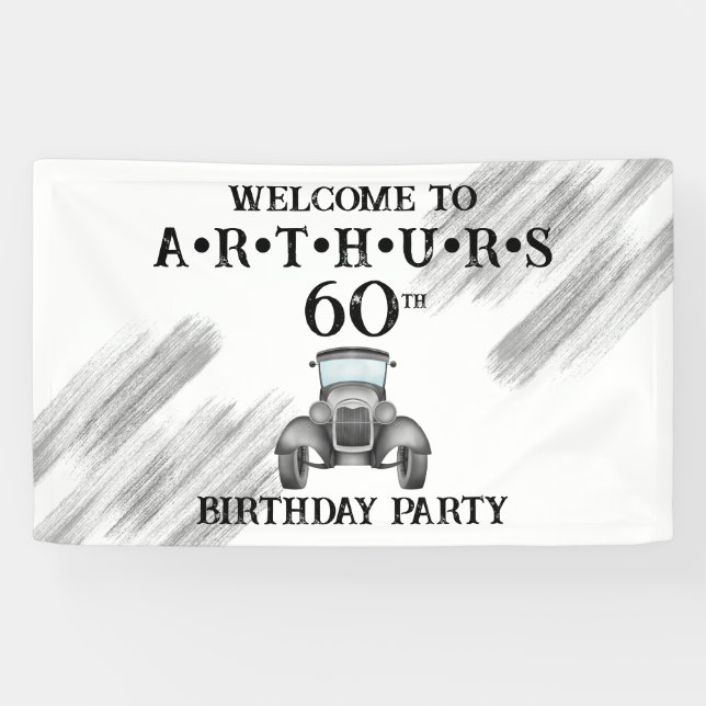 Classic Retro Car Vintage Watercolour Welcome Banner (Horizontal)