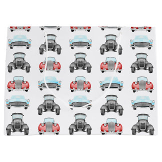 Classic Retro Cars Vintage Watercolour Pattern Large Gift Bag