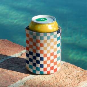 Classic Retro Chequered Chequerboard Pattern Can Cooler
