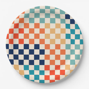 Classic Retro Chequered Chequerboard Pattern Paper Plate