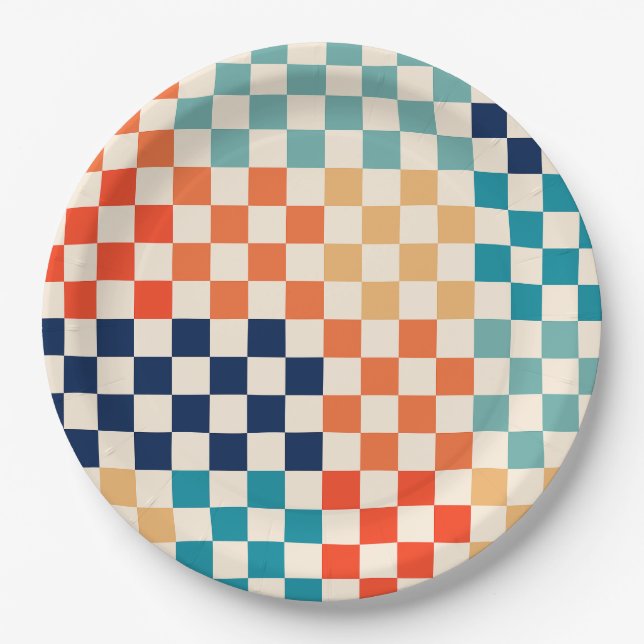 Classic Retro Chequered Chequerboard Pattern Paper Plate (Front)