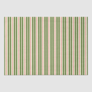 Classic Retro Christmas Stripes Olive Cream Red Tissue Paper