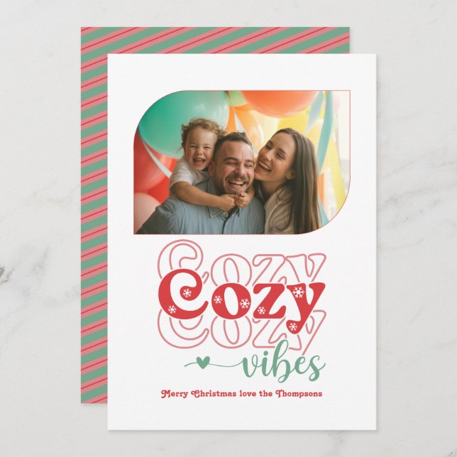 Classic Retro Cosy Vibes Only Christmas Photo Holiday Card (Front/Back)