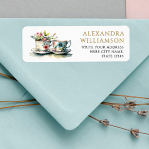 Classic Retro Elegant Tea Watercolor Name Address