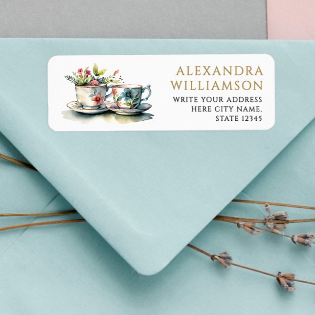 Classic Retro Elegant Tea Watercolor Name Address  (Creator Uploaded)