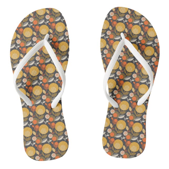 Classic Retro Floral Pattern Flip Flops (Footbed)