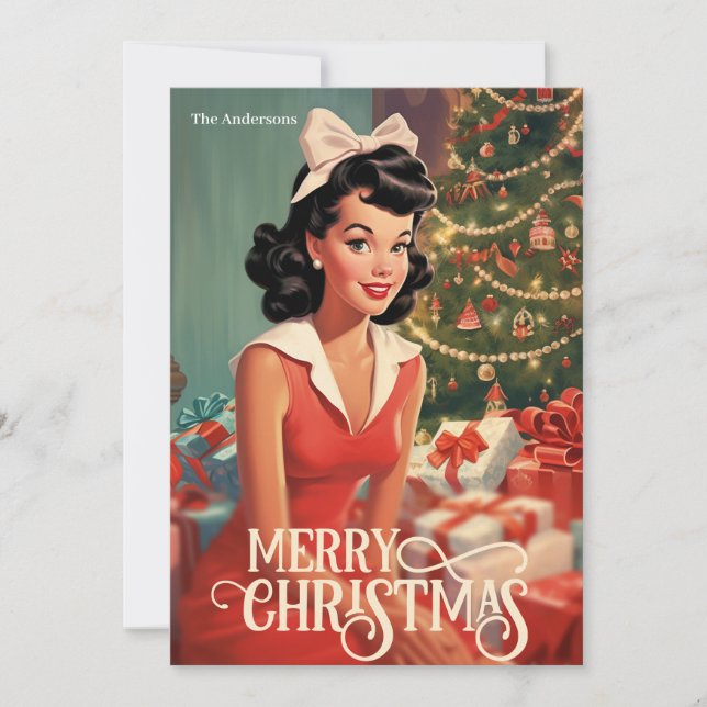 Classic retro illustration Christmas housewife Holiday Card (Front)