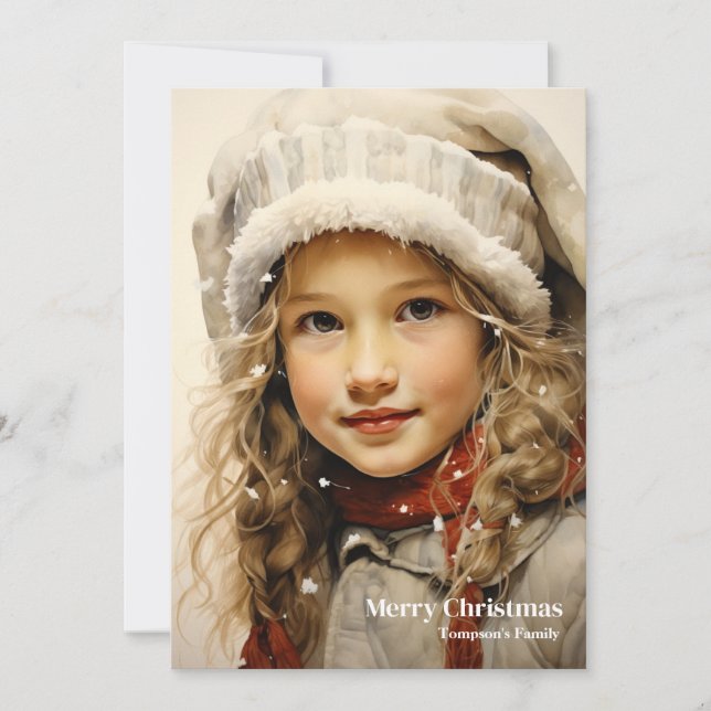 Classic retro little girl festive decoration holiday card (Front)