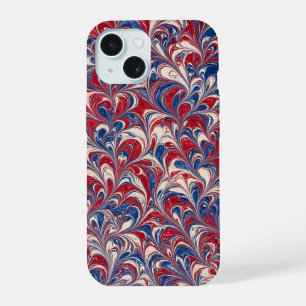 Classic Retro Marbling Swirl Red White Blue Wall A iPhone 15 Case