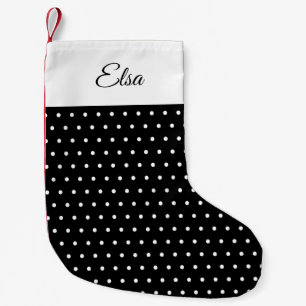 Classic Retro Name Black and White Polka Dot Small Christmas Stocking