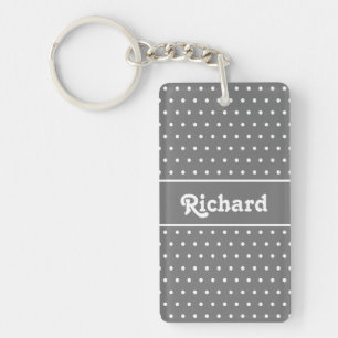Classic Retro Name Polka Dot Grey and White Key Ring
