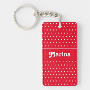 Classic Retro Name Polka Dot Red and White Key Ring