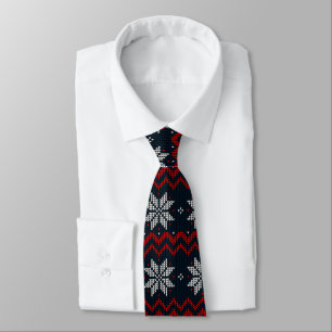 Classic retro pattern with ornament Navy Red Xmas Tie