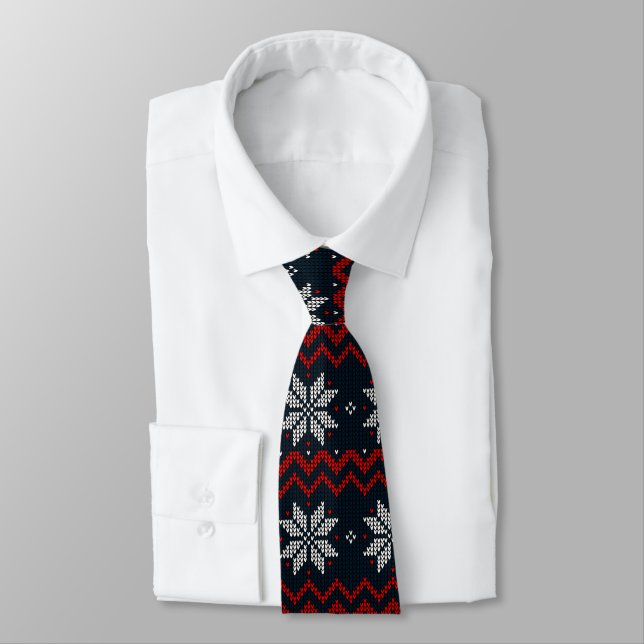Classic retro pattern with ornament Navy Red Xmas Tie (Tied)