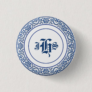 Classic Retro Personalised Monogram Blue Pattern 3 Cm Round Badge