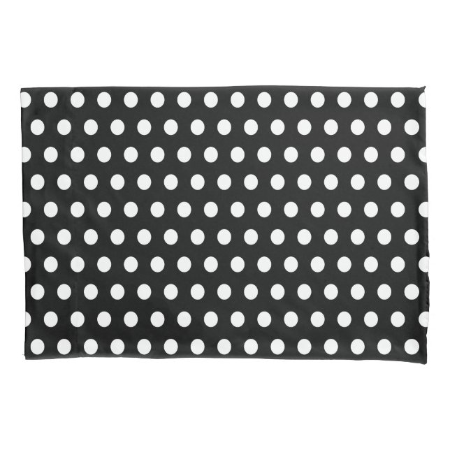 Classic Retro Polka Dots Black and White Pillowcase (Front)