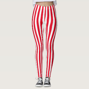 Classic Retro Red and White Vertical Stripes Leggings