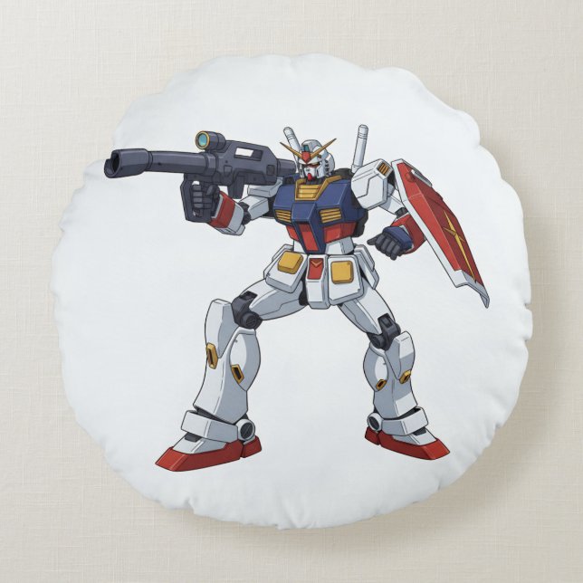 Classic Retro RX-78-2 Gundam Mecha Anime Illustrat Round Cushion (Front)