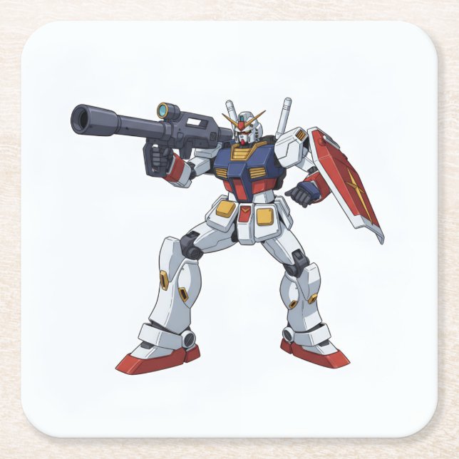 Classic Retro RX-78-2 Gundam Mecha Anime Illustrat Square Paper Coaster (Front)