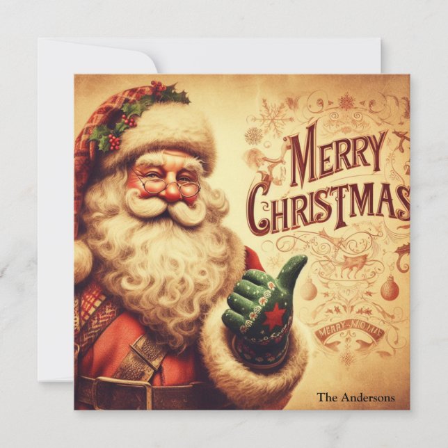 Classic Retro Santa Claus Merry Christmas Holiday Card (Front)
