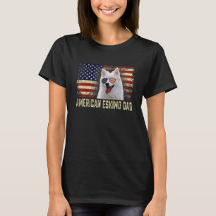 Classic Retro Usa Flag American Eskimo Dad Fathers T-Shirt