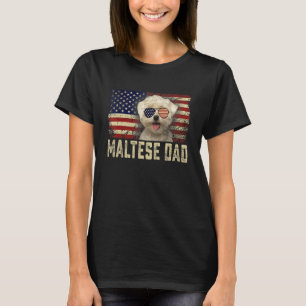 Classic Retro Usa Flag Maltese Dad Fathers Day T-Shirt