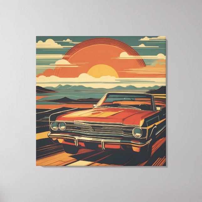 Classic retro vintage car poster canvas print (Front)