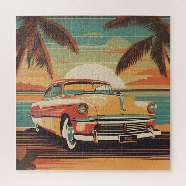 Classic retro vintage car poster jigsaw puzzle (Vertical)