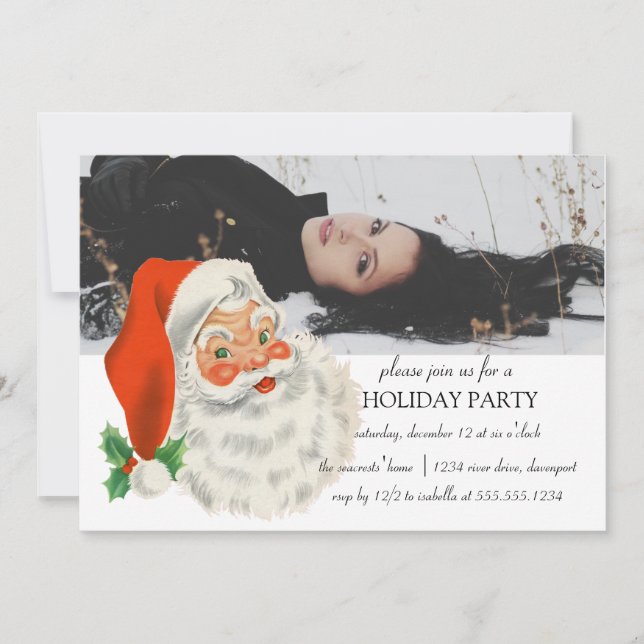 Classic Retro Vintage Santa Christmas Party Invitation (Front)