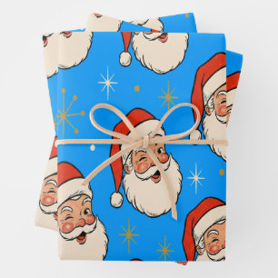 Classic Retro Winking Santa Christmas Wrapping Paper Sheet