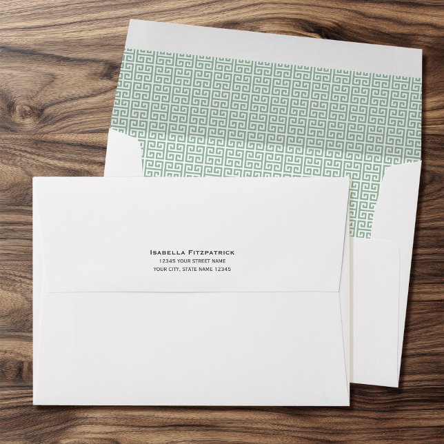 Classic Return Address Greek Key Pattern Green Envelope (Creator Uploaded)