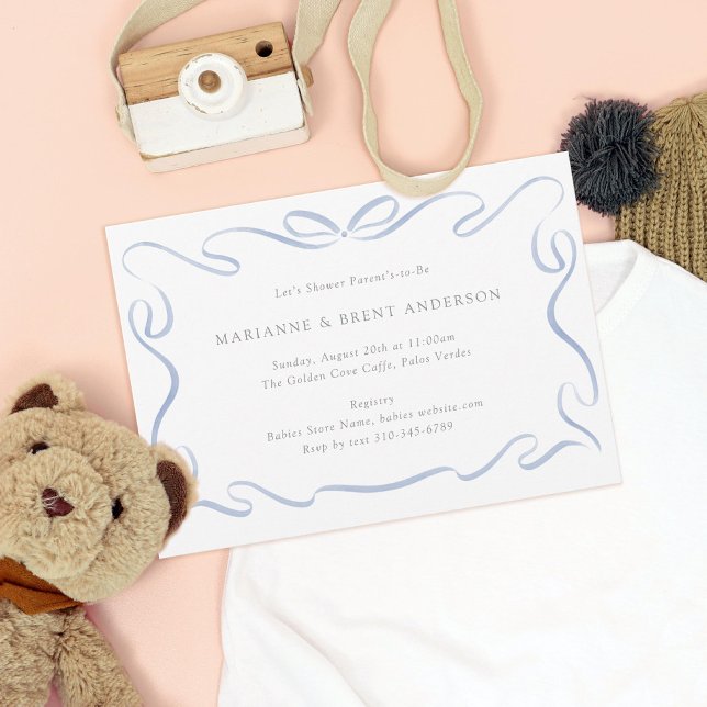 Classic Ribbon Blue Baby Shower Invitation (Creator Uploaded)