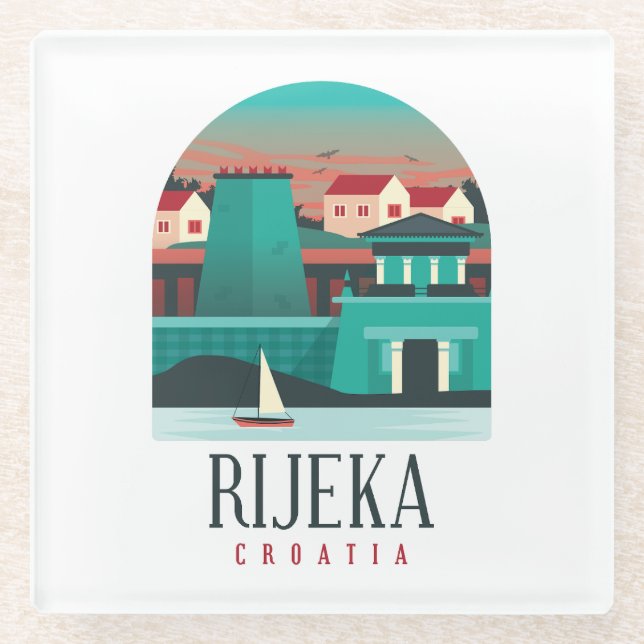 Classic Rijeka Croatia Vintage Travel Glass Coaster (Front)