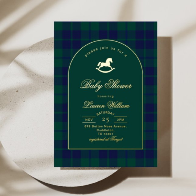 Classic Rocking horse Green Plaid Baby Shower (Creator Uploaded)