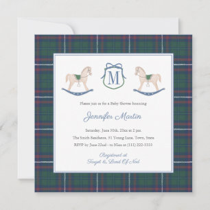 Classic Rocking Horse Tartan Winter Baby Shower Invitation
