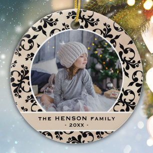Classic Rococo Pattern Family Photo Christmas  Ceramic Tree Decoration
