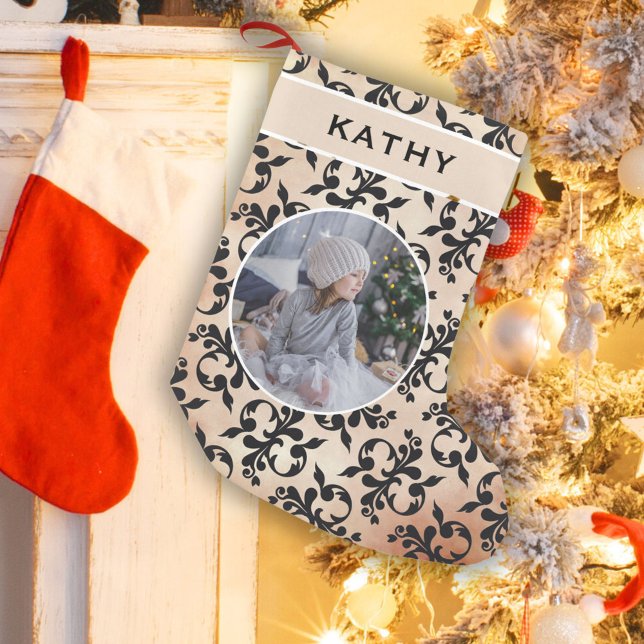Classic Rococo Pattern Round Family Photo  Small Christmas Stocking (Creator Uploaded)