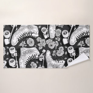 Classic Roller Skates  Art ,black and  white  Bath Towel Set