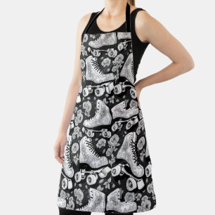 Classic Roller Skates  Flowers  ,black  white  Apron