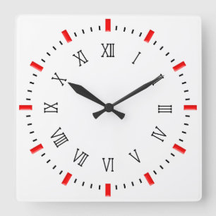 Classic Roman Numeral w/Red Rctangles Square Wall Clock
