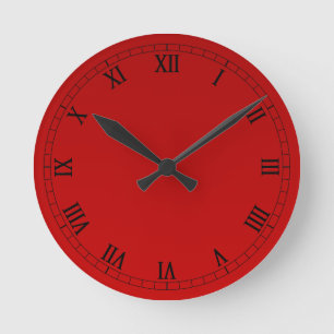 Classic Roman Numerals On Red Gradient Round Clock