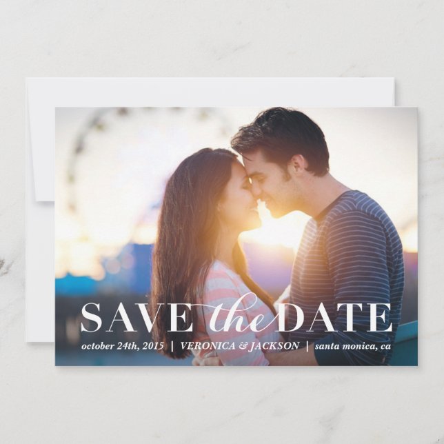 Classic Romance photo save the date card (Front)